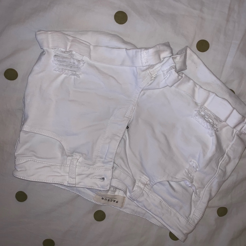 Cuffed white denim shorts